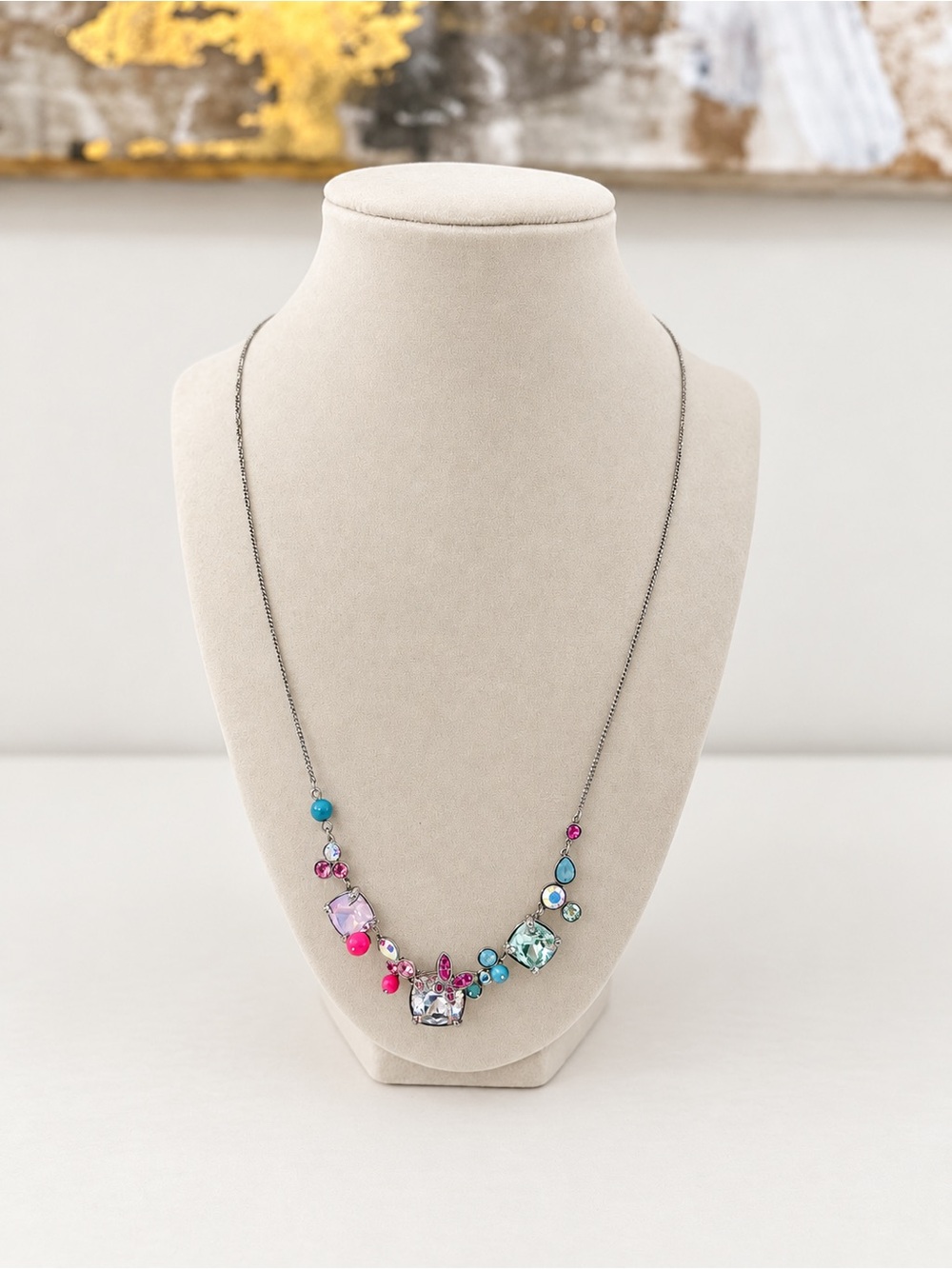 SWAROVSKI Statement Multi-Gem Necklace - Pink, Aqua, Clear